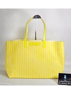 NWOT Drunk Elephant Womens Yellow Neon White Striped Lightweight Tote Bag XL 400